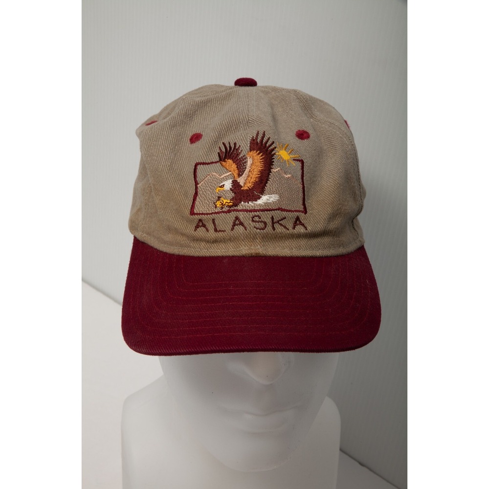 Arctic Circle Enterprises Alaska Hat Men OSFA Tan Burgundy Corduroy Eagle Vtg